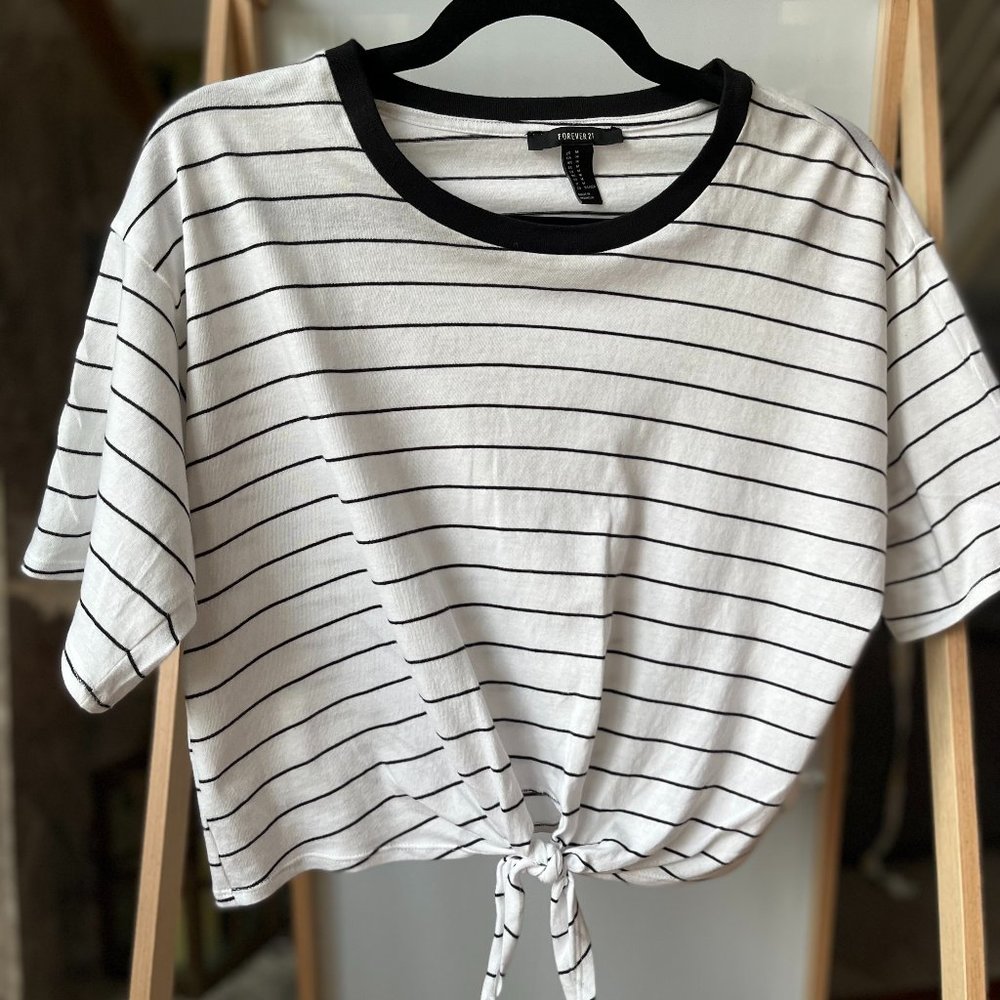 Black and White Striped T-Shirt with Tie